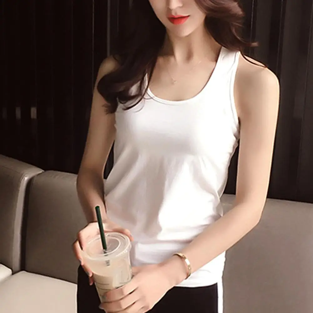Plus Size Summer Fashion Women Sexy Solid Color Sleeveless Back Strappy Tank Top Bottoming Vest Shirt White | Женская одежда