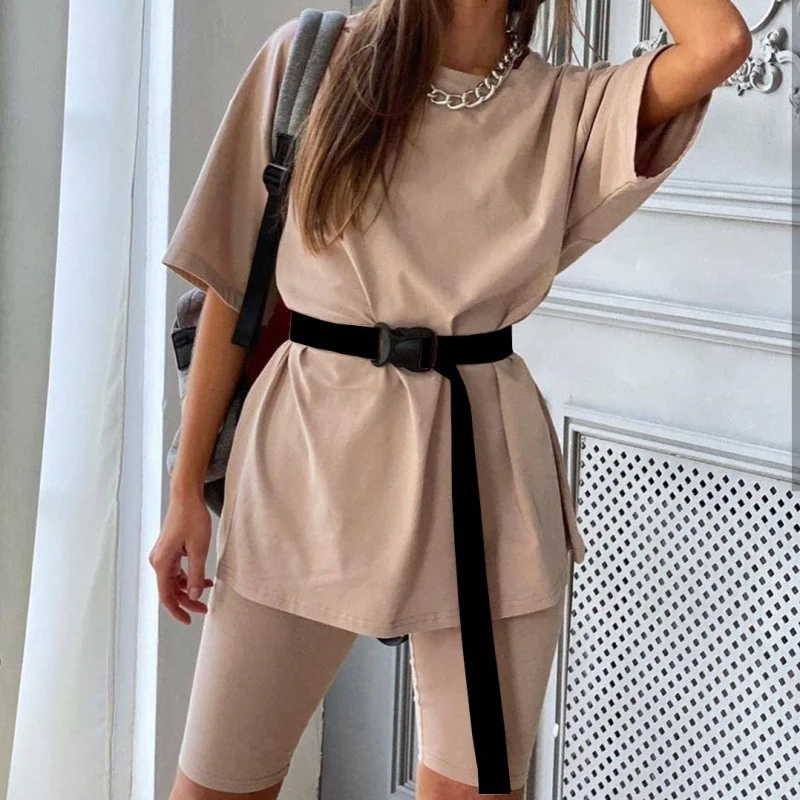 

Women Casual Two Piece Summer Suits Tracksuit Solid Loose Top and Tight Shorts Suit Ladies 2 Piece Set Loungewear