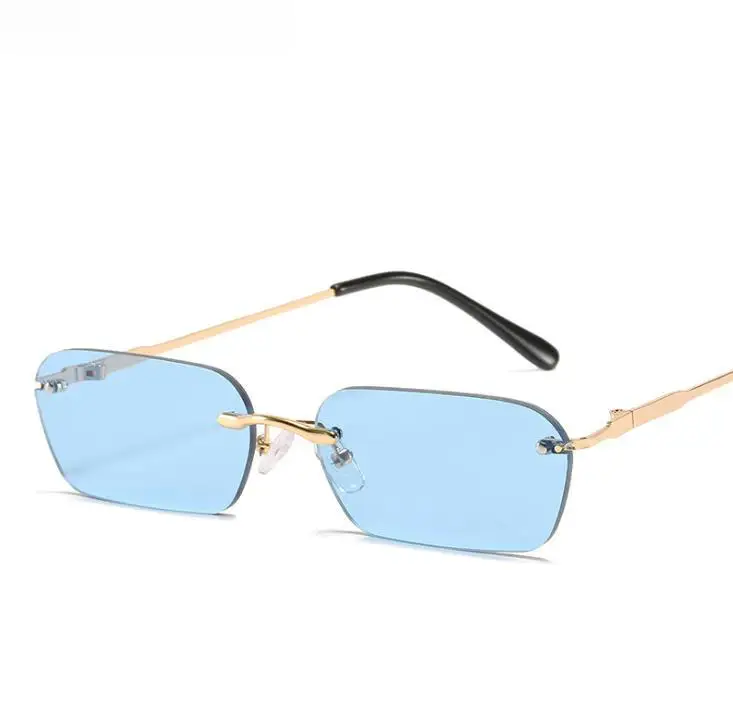 

2021 gold square frame sunglasses rimless men metal grey green retro sun glasses for women frameless uv400 light color