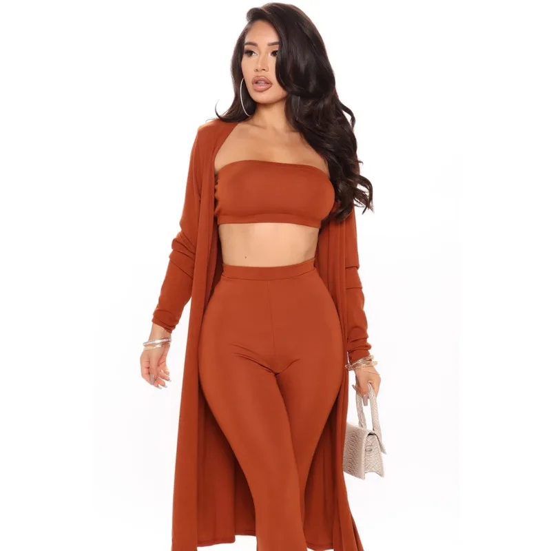 Thereaict 2021 однотонный комплект из двух предметов без бретелек и штаны осень пальто