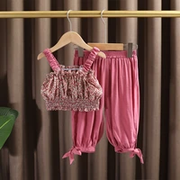 summer girl baby clothes kids outfit sets floral short sling top pants suit cloth for toddler girls baby 1 year birthday sets