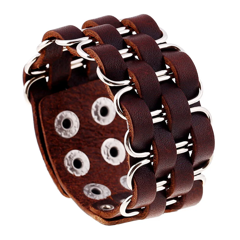 

2020 Vintage Wide Leather Male Bracelet Punk Rock Jewelry Cowhide Leather Cuff & Bangle Men Jewelry Bracelets