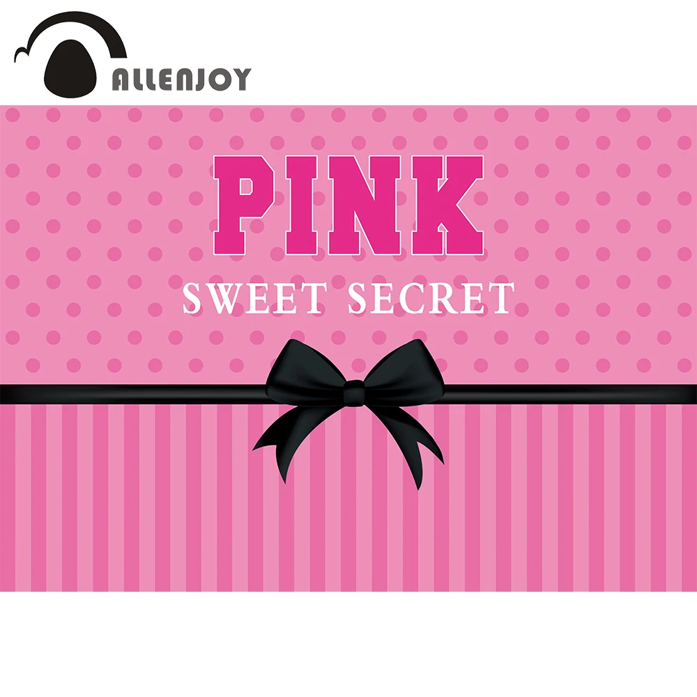 

Allenjoy Birthday Secret Pink Sweet 16 Backdrop for Girl Stripes Bowknot Polka Dots Party Princess Photophone Background Banner