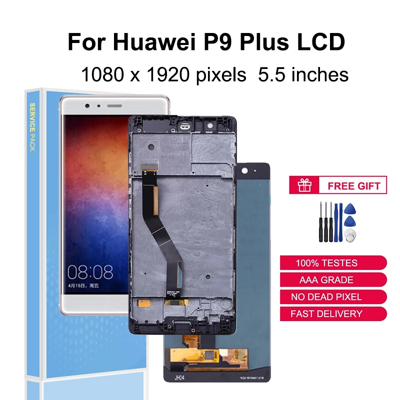 

ЖК-дисплей для Huawei P9 Plus, сенсорный экран, дигитайзер в сборе, запасные части, EVA-L09 AL10 с рамкой