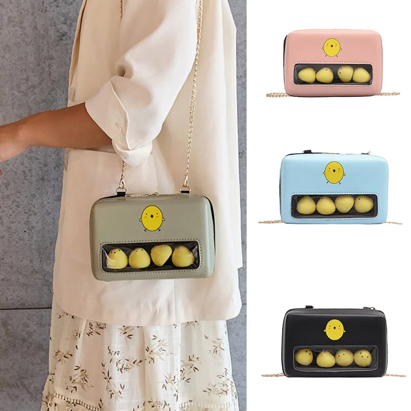 

Hot Selling Cartoon Transparent Mini Crossbody Bags PU Leather Women Shoulder Messenger Bag with Chain Strap -B5