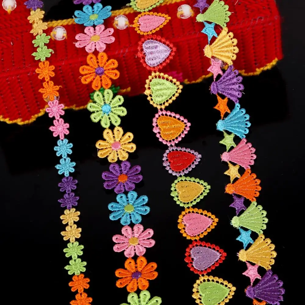 2 yards Flowers Embroidered Lace Trim Ribbon Heart Webbing for DIY Handcraft Sewing decoration | Дом и сад