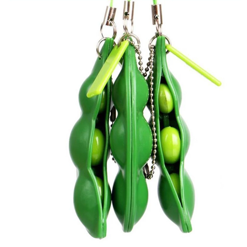 1 шт. бесконечное сжатие эдамаме Bean Pea Экспрессия цепочка для ключей украшение