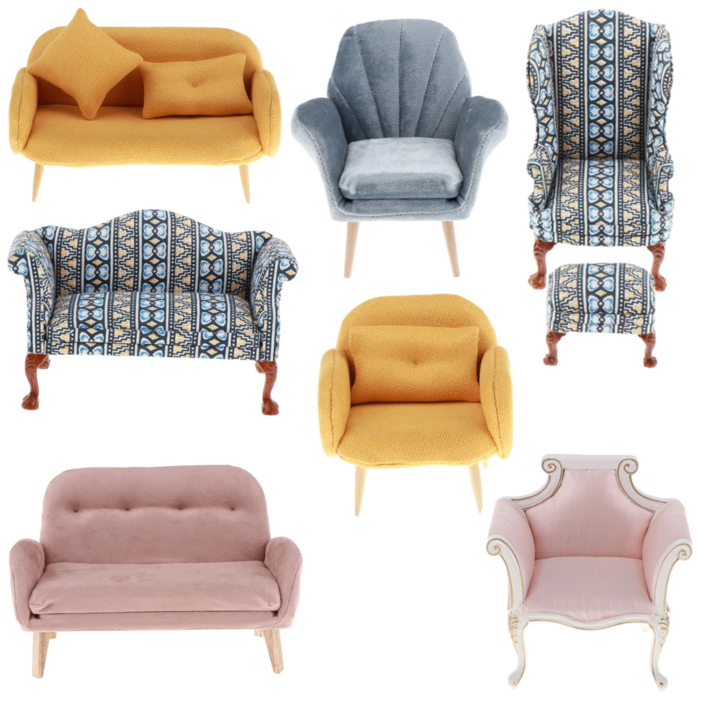 

1:6 Dollhouse Miniature Furniture Wooden Flannelette Single Sofa Chair, 12inch Doll Couch Furniture