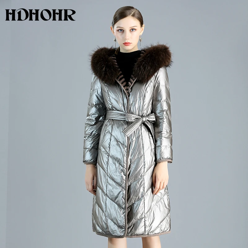 HDHOHR 2020 настоящая шуба из натуральной норки с пухом двухсторонняя одежда женская