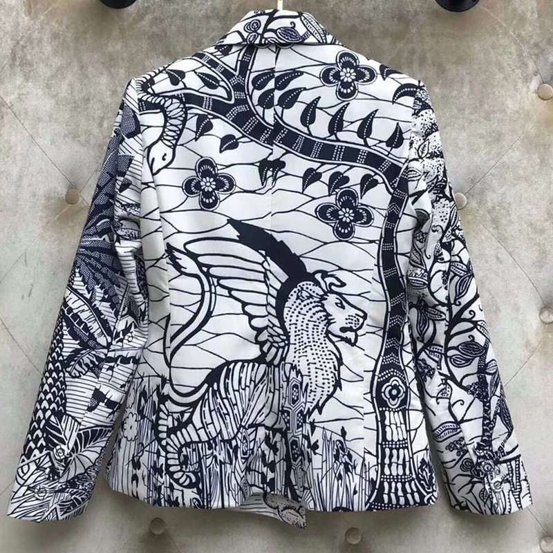 AELESEEN Vintage Office Ladies Sets 2020 Early Spring Designer Blazers Top+Midi Skirt Flower Print 2 Pieces Suits Elegant | Женская