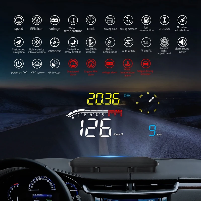 

Автомобильный дисплей на лобовое стекло HUD OBD2 II EUOBD Предупреждение о превышении скорости, проектор на лобовое стекло, автомобильная электро...