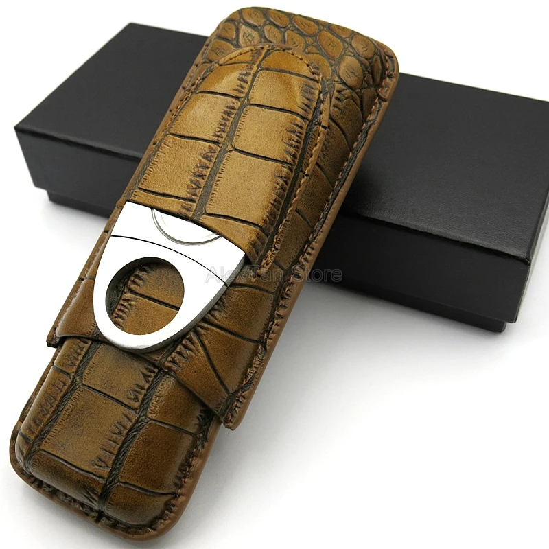 COHIBA бизнес 2 трубки с крокодиловым узором кожаный чехол для сигар дорожная кожа