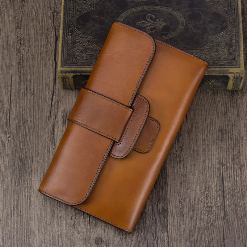 Women Clutch Bag Large Purse Female Genuine Leather Card Holder Long Wallet First Layer Cowhide Zipper 2020 New Fashion Vintage