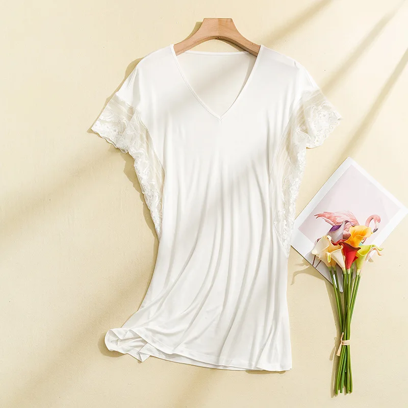 Flame of dream Plus Size Silk Sexy Nightgown Women Lace Sleepwear Silk Homeclothes 21-915