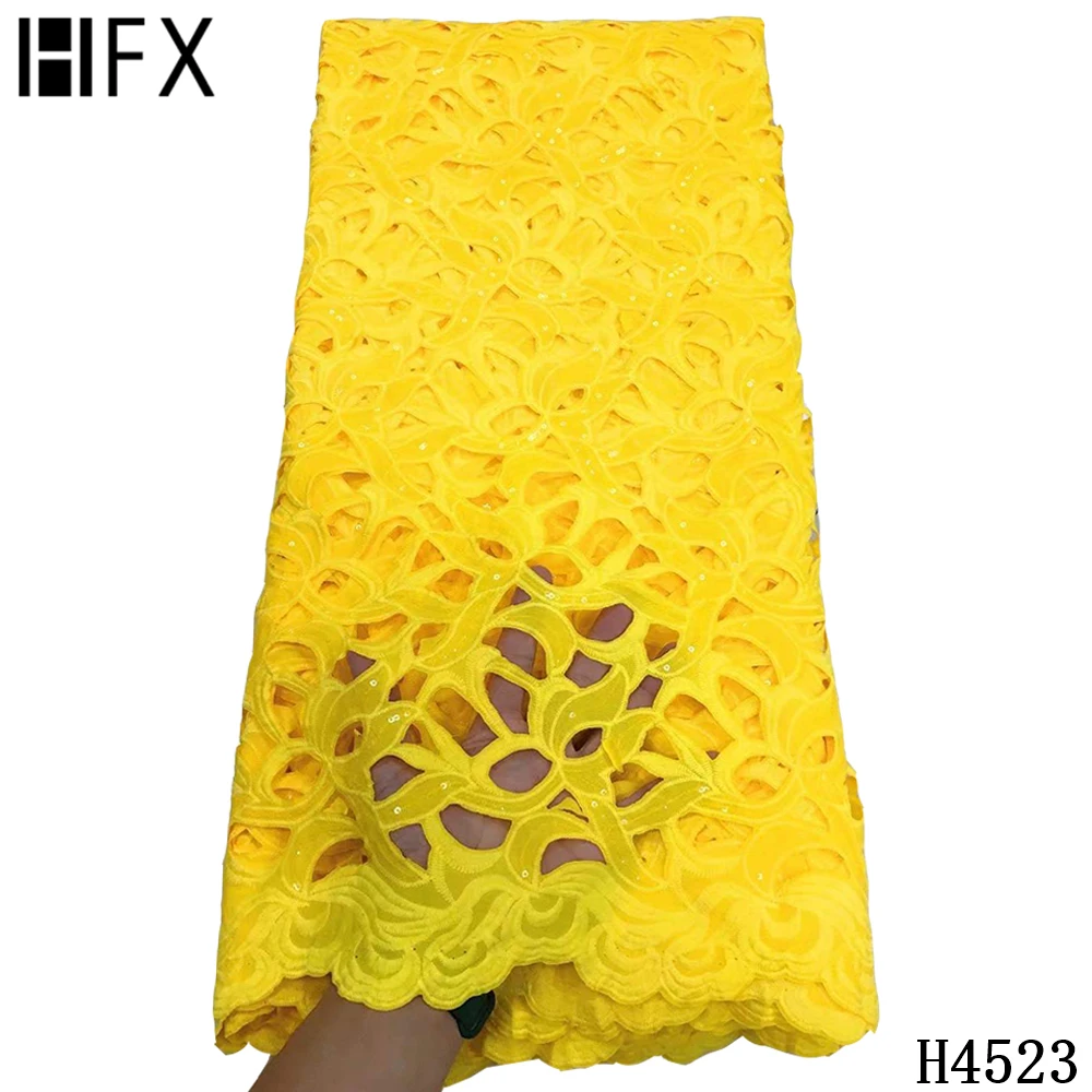 

HFX Hot Sale African Guipure Lace Fabric green Nigeria French sequins Embroidered chiffon Materials For Wedding Party H4523