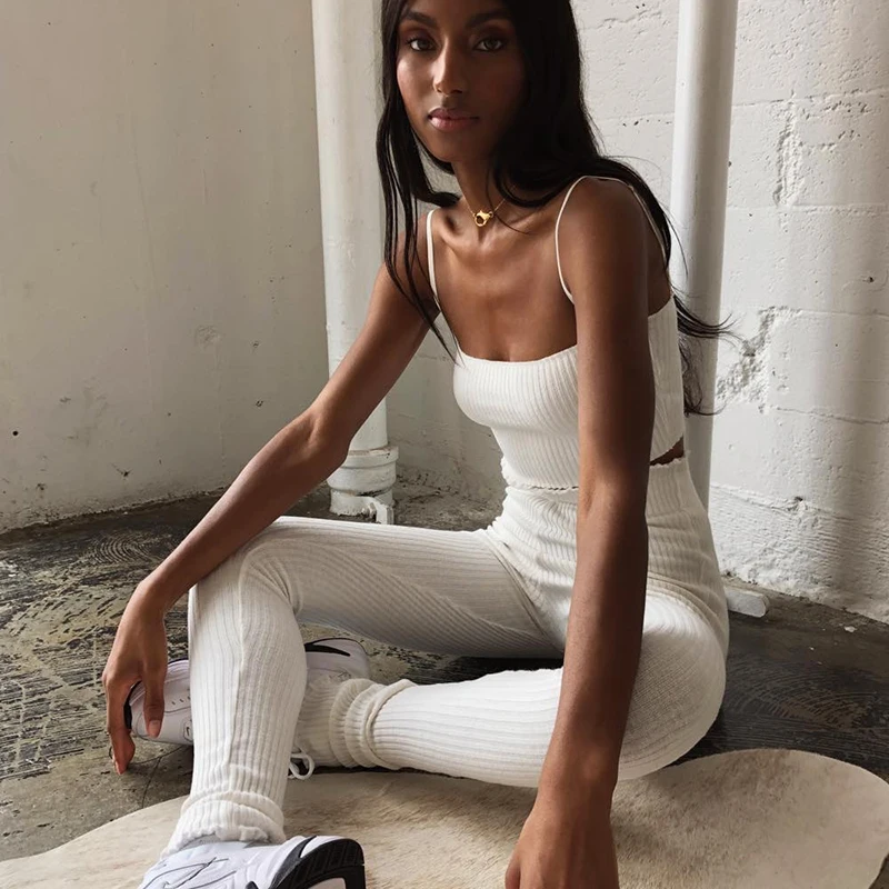 Женские облегающие трикотажные брюки с оборками и высокой талией эластичные