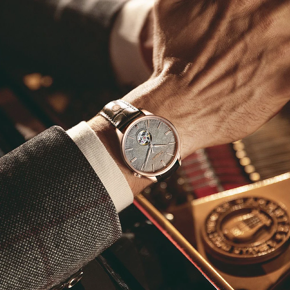 

CADISEN Automatic Hollow Watch Men Mechanical Wristwatches Sapphire Glass Leather Meteorite Dial Waterproof MIYOTA 82S0 Watch