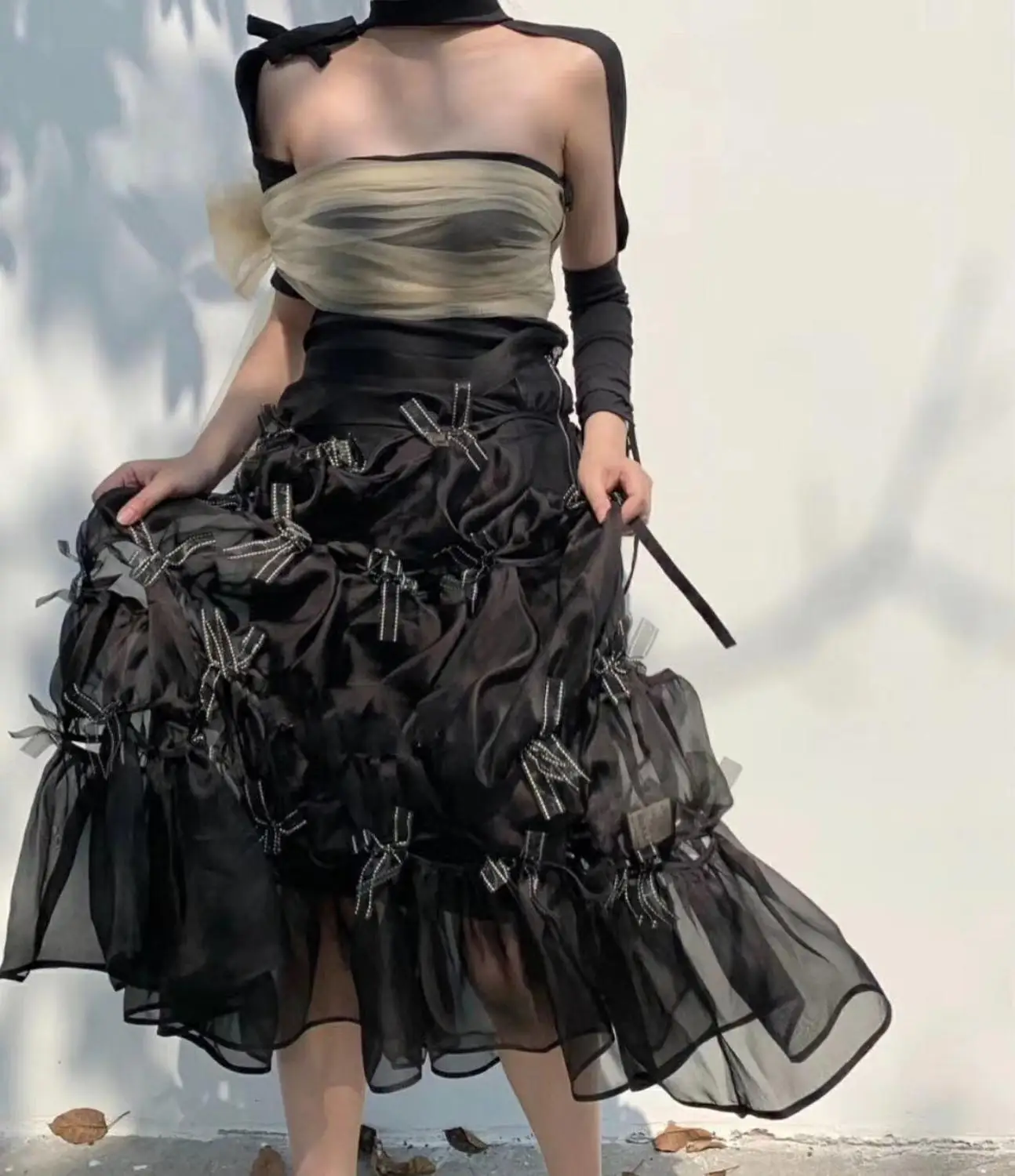 

full bowtie Half skirts fairy tale lolita high waist balck a line skirts