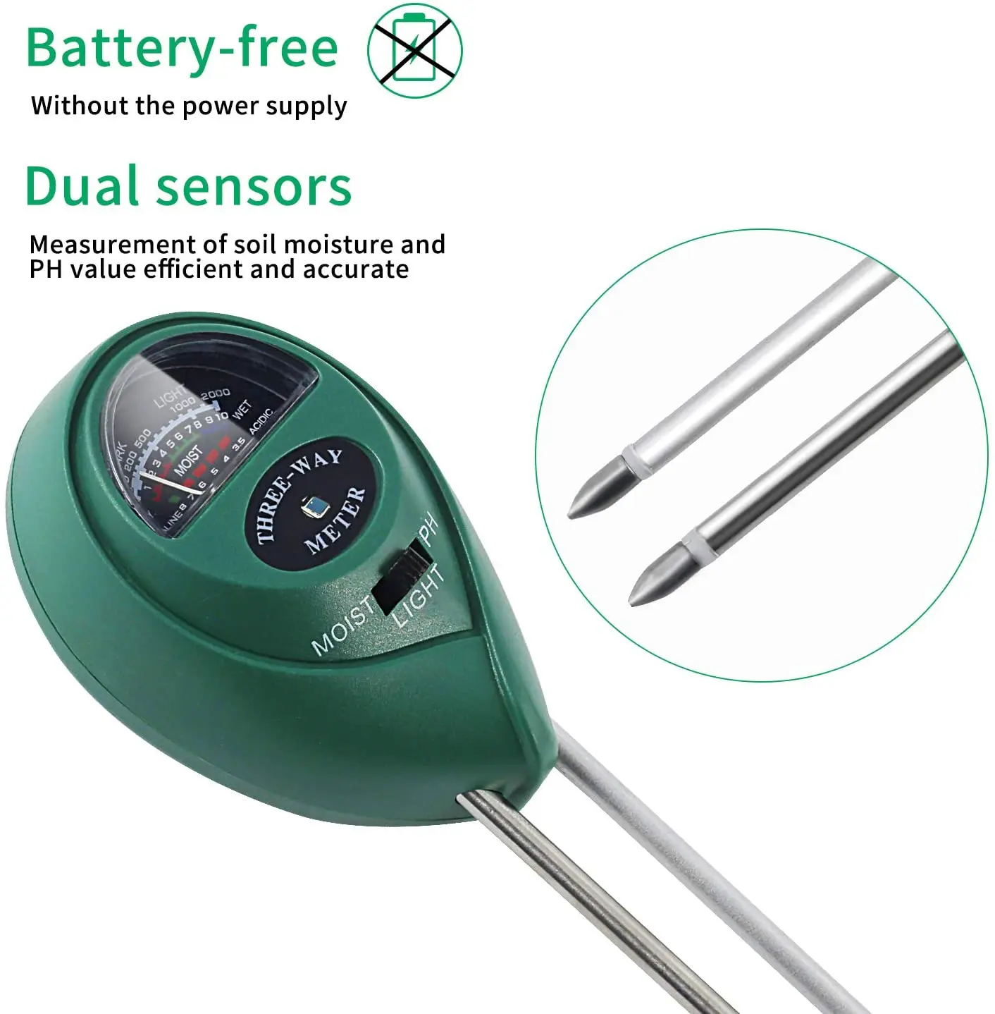 3 в 1 PH почвенный измеритель тестер солнечного света для сада цветов почвы датчик