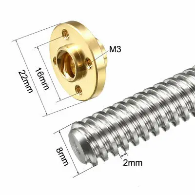 

1pc 350mm T8 Pitch 2mm Lead 2mm Lead Screw Rod with Copper Nut for 3D Printer