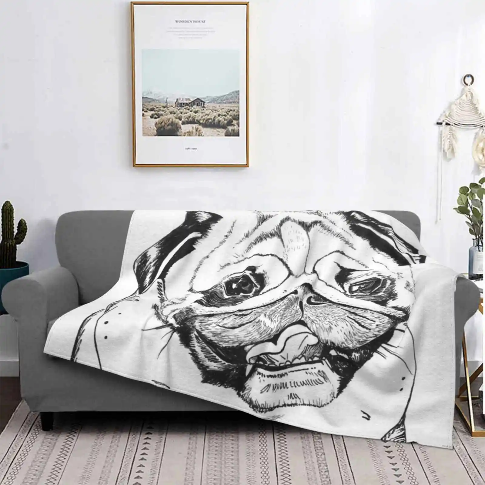 

Manta suave y cálida para viaje, manta portátil para Pug, patata, perro, diversión