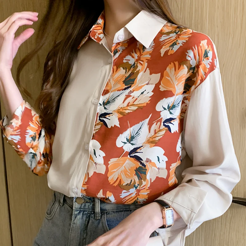 

Blusas Mujer De Moda 2021 Blouse Women Long Sleeve Print Chiffon Blouse Shirt Tops Turn Down Collar Office Blouse For Women D410