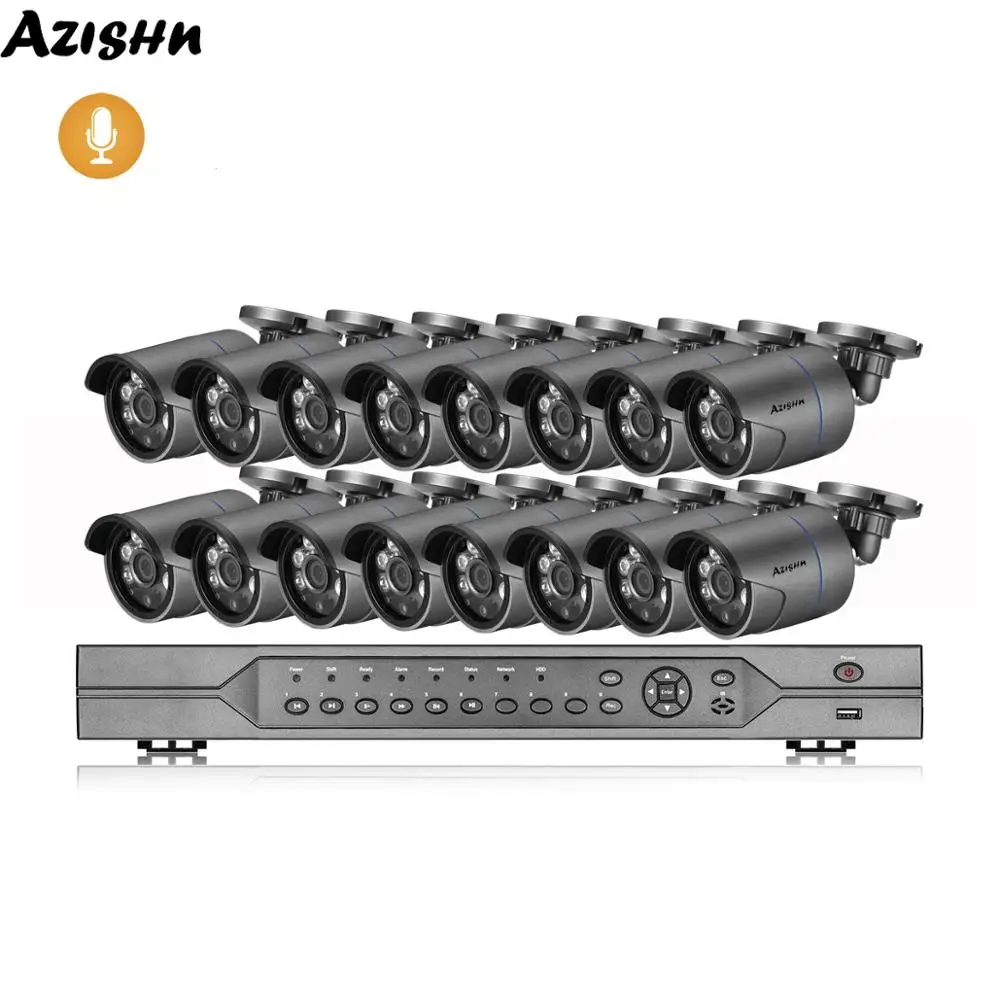 AZISHN 16CH 5MP PoE NVR система безопасности H.265 HD 3MP 2MP наружная IP камера Аудио запись CCTV