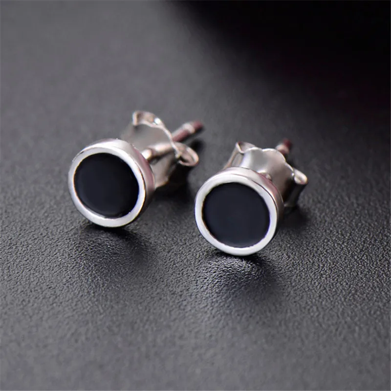 

925 Sterling Silver Black Round Stud Earrings For Women Wedding Jewelry eh1451