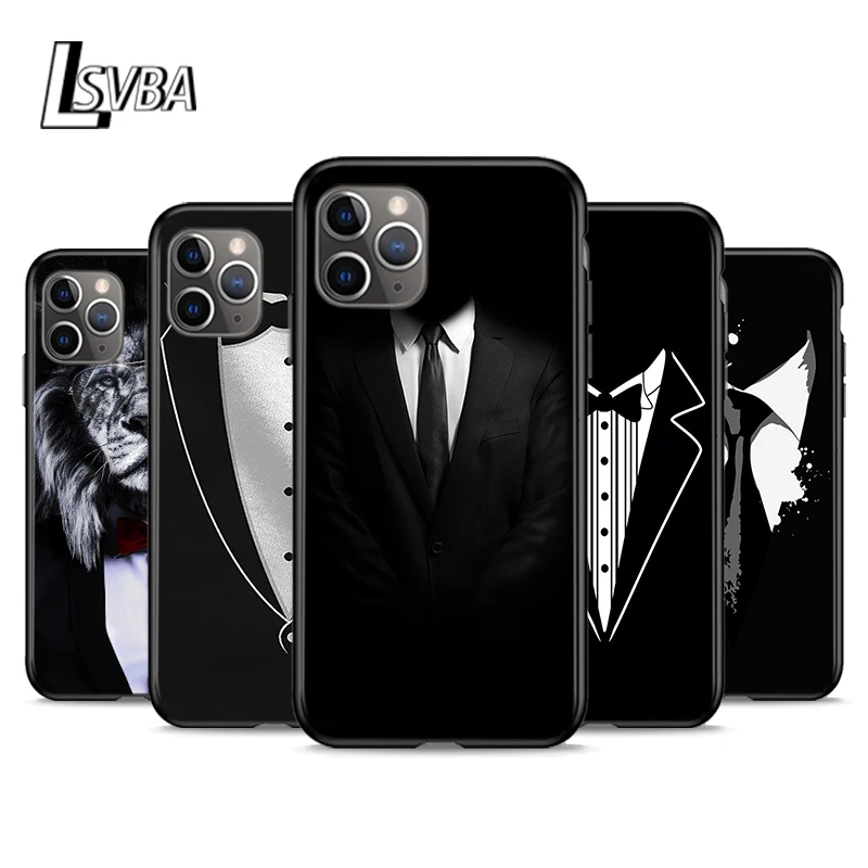 

Man Suit Shirt Tie Shockproof Cover For Apple iPhone 12 11 SE XS XR X 7 8 6 5 S mini Plus Pro MAX 2020 Black Phone Case