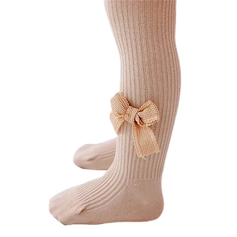 

2020 new Baby Autumn Pantyhose Solid-Color High-Waist Stretch Pants-Hoses with Bowknot Trimming for Toddler Girls 0-4 Years