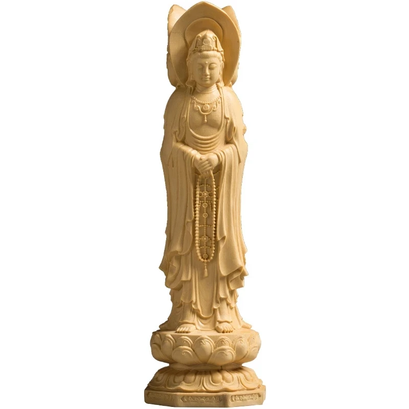 

Three Faces Guanyin Buddha Statue Wood Dharma Sangha Statues Buddhism Eastern Small Figurines Home Wall Decors