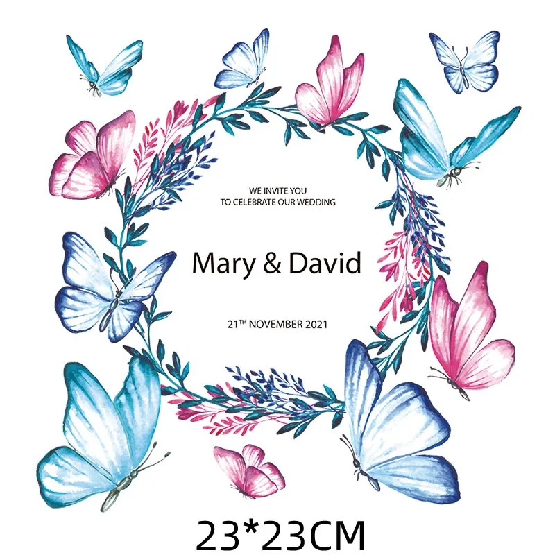 

23x23cm Flowers Butterfly Letters Iron On Patches For DIY Heat Transfer Clothes T-Shirt Thermal Stickers Decoration Printing