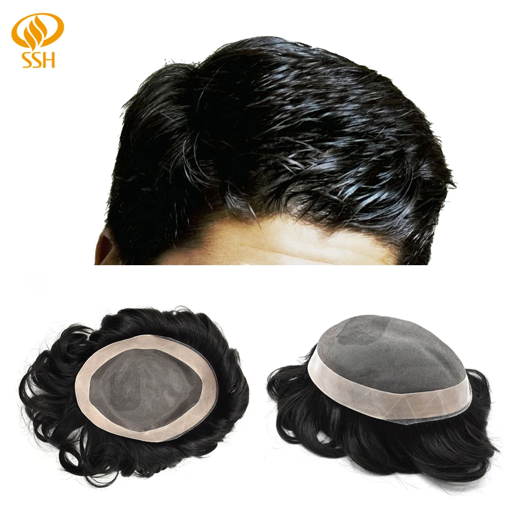 SSH Remy человеческие волосы тонкие моно мужские Toupee поли покрытие человеческих волос парики прочные волосы системы
