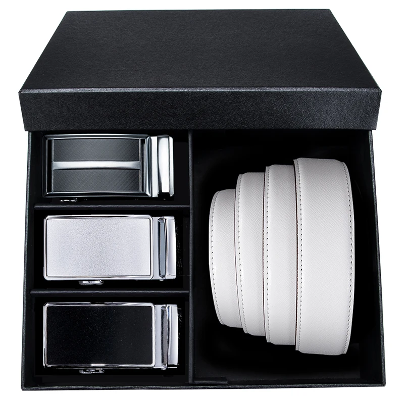 Мужской ремень из мягкой натуральной кожи Hi-Tie белый кожаный с автоматической