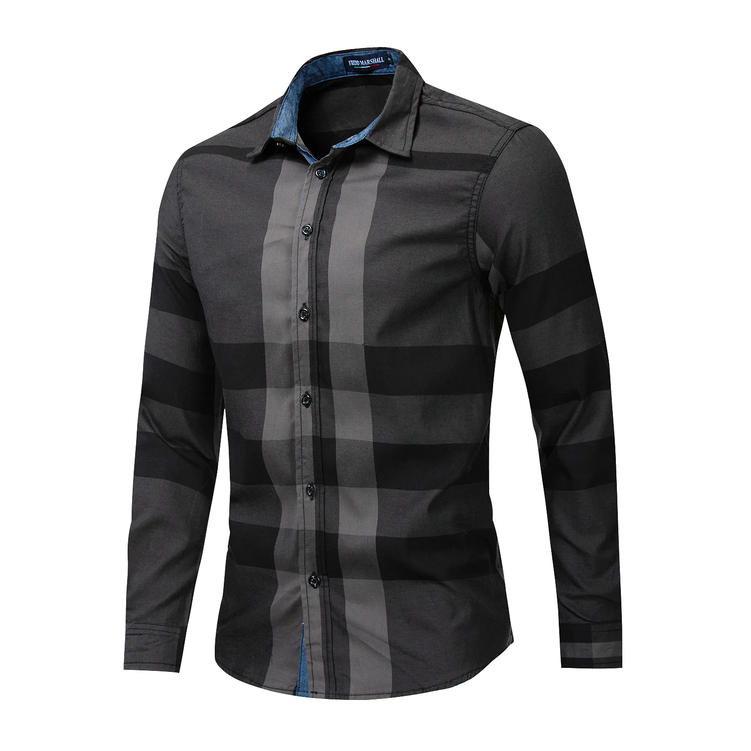 

Мужская рубашка в шотландскую клетку, голубая Повседневная рубашка с длинным рукавом, однотонная деловая классическая блузка, лето 2021