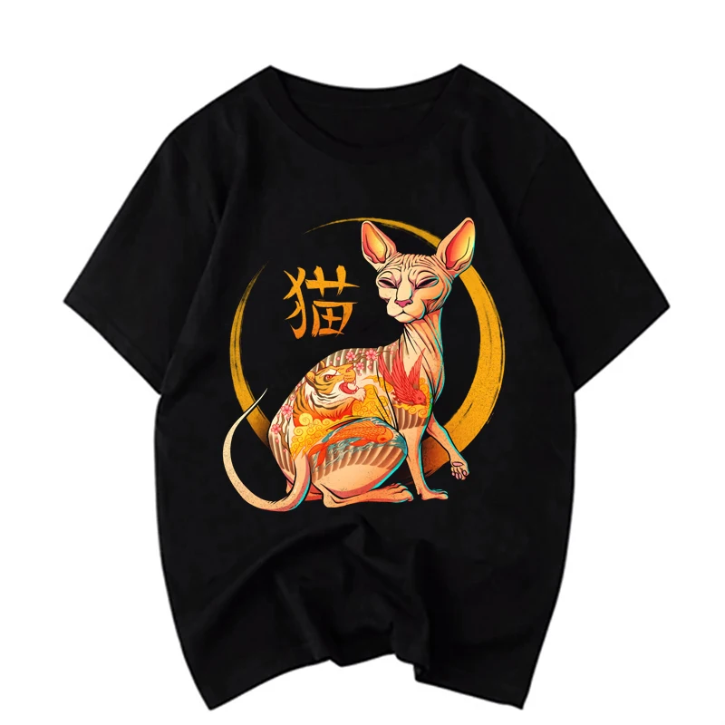 Мужская футболка с принтом Yakuza Cat коротким рукавом в Корейском стиле простым