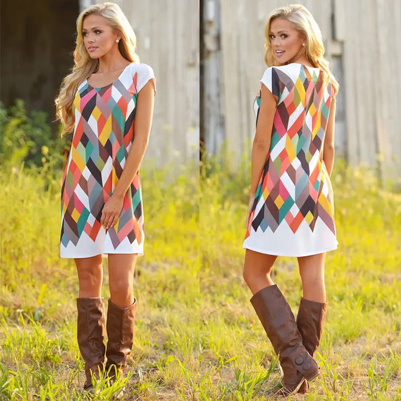 Новинка 2017 пикантные женские платья в цветную полоску летнее повседневное