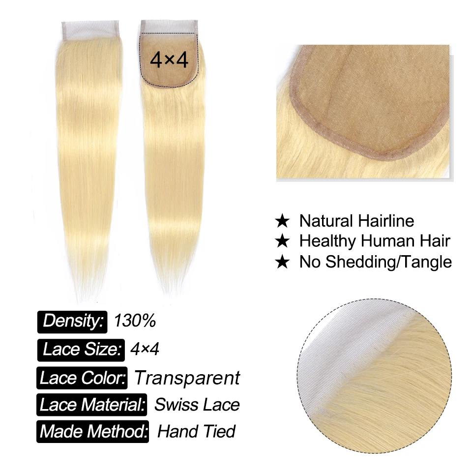 

Yyong 50g 5/6 Pcs #613 Honey Blonde Bundles With Closure Brazilian Straight Remy 613 Blond Human Hair Closure With Bundles