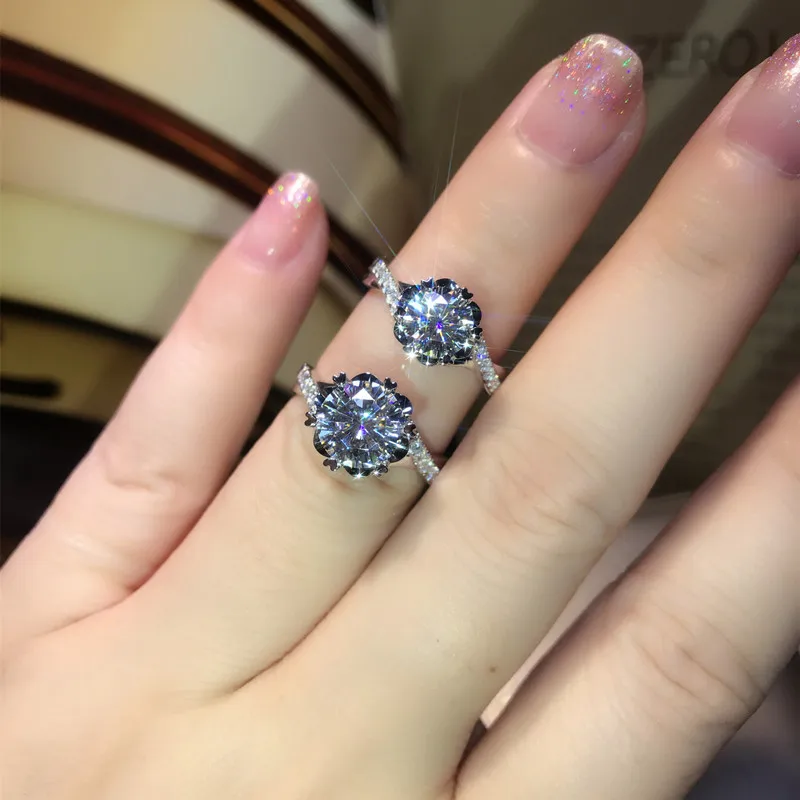 Чистое 18 К кольцо из белого золота 1ct 2ct 3ct романтический, модный Moissanite бриллиантовое кольцо ювелирное изделие в форме цветка кольцо на головщину для женщин
