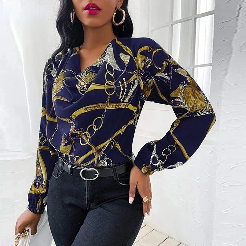

Heaps Collar Printed Blouse ZANZEA Eleagnt Sexy Slim Office Work Shirt Autumn Retro Tunic Tops Female Women Fashion Loose Blusas