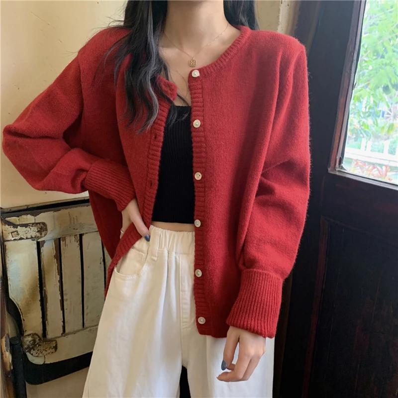 

Однобортный вязаный свитер для женщин, свободные элегантные винтажные Джемперы, шерстяной кашемировый кардиган, Мягкая Повседневная Верхн...