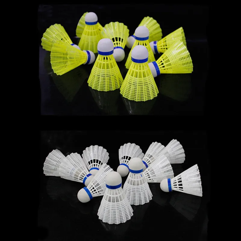 4@# 12pcs/set Nylon Shuttlecock Fiber Full Round Ball Head Yellow and White Plastic Badminton Outdoor Training Use Durable - купить по