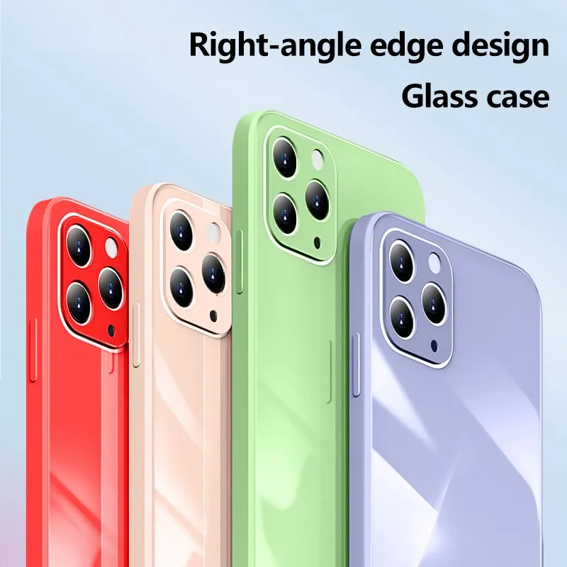 luxury glossy tempered glass back case cover for iphone 11 pro max xs xr 8 plus 7 plus se 2020 new square style phone case free global shipping