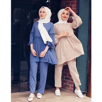 fashion two piece sets tops and pants women dubai muslim abaya 2 pieces sets kaftan arab turkish islamic clothing dress sets
