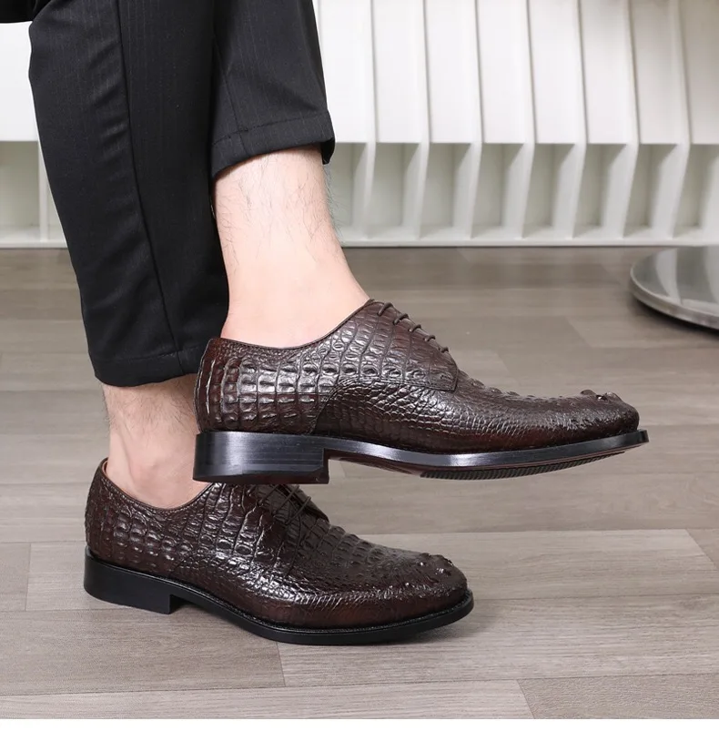 Fashion Authentic Crocodile Head Skin Men Business Dress Shoes Exotic Genuine Real Alligator Leather Handmade Male Lace-up Shoe