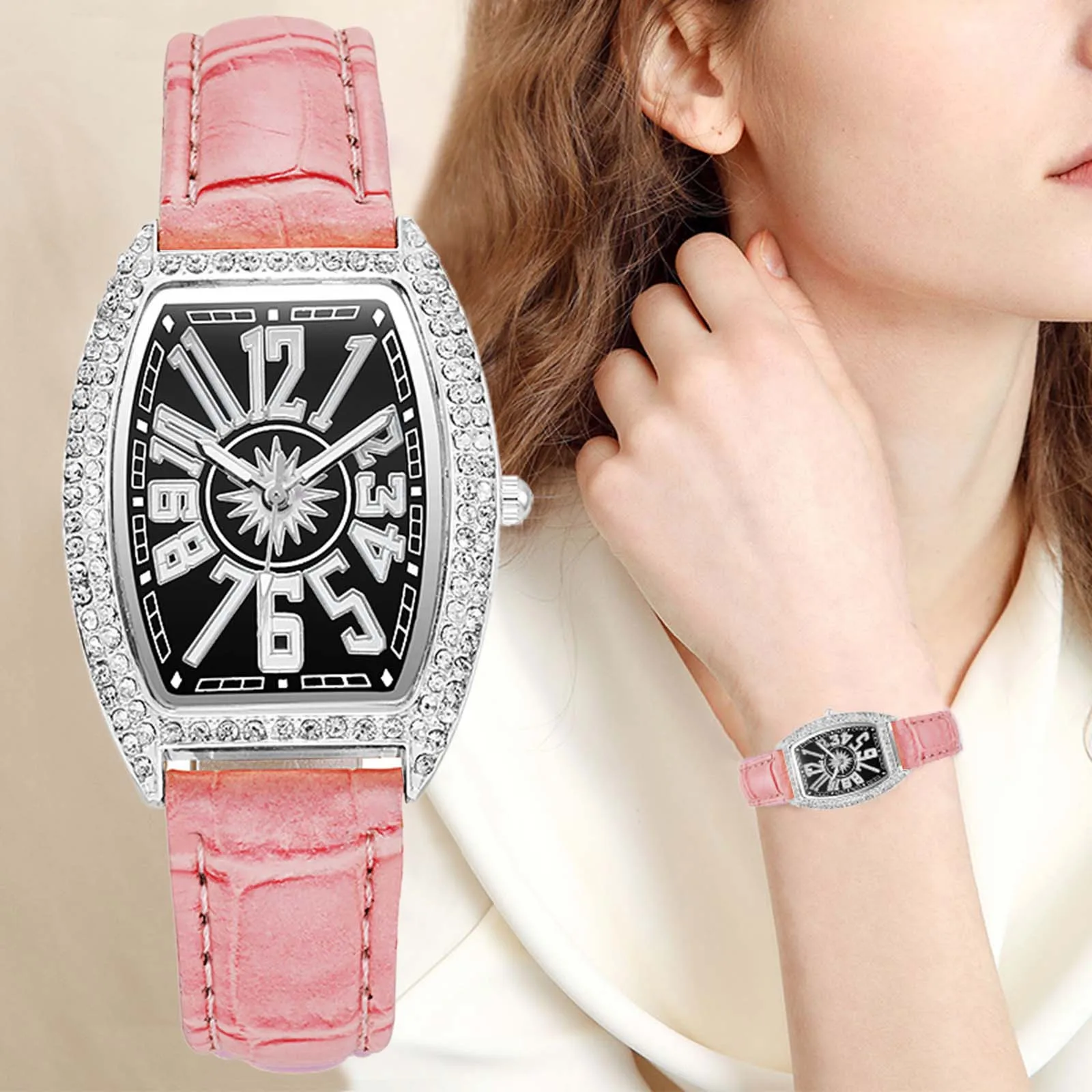 

Часы наручные женские с кожаным ремешком, модные небольшие винтажные повседневные кварцевые с простым прямоугольным циферблатом, розовые