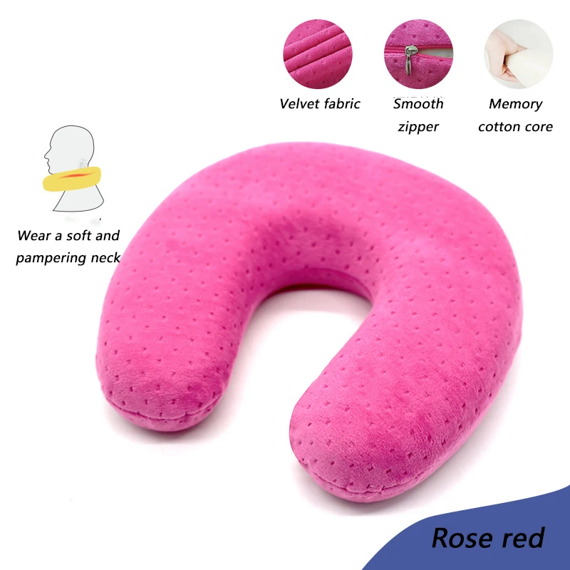 rose red velvet U-образная медленный отскок пены памяти Soild подушка для шеи мягкий Автомобиль Полет офис поддержка шеи самолет Путешествия Подушка для отдыха головы - Цвет: rose red velvet