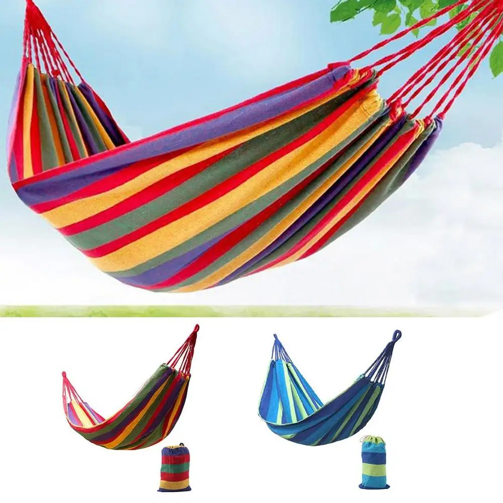 

Portable striped hammock outdoor leisure bed thick canvas hammock sleeping swing hammock camping hunting hammock chair гамак 캠핑