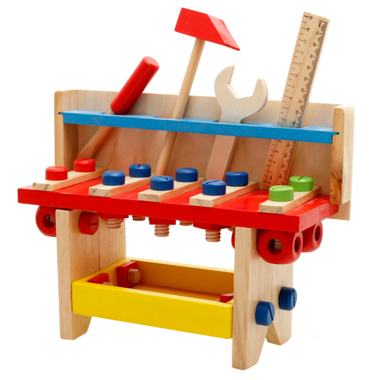 

Children Simulation Wooden Tool Bench Large Toolbox Screw Nut Combination DIY Disassembly Tool Table Maintenance Toy Gifts