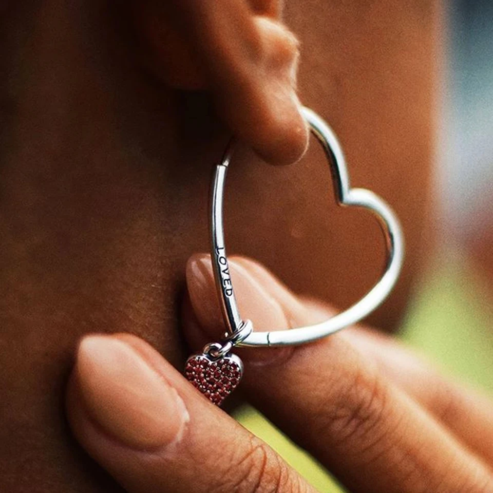 

Genuine Loved Heart Ear Hoops Earrings for Women Earring with Charms for Original Millie Charms